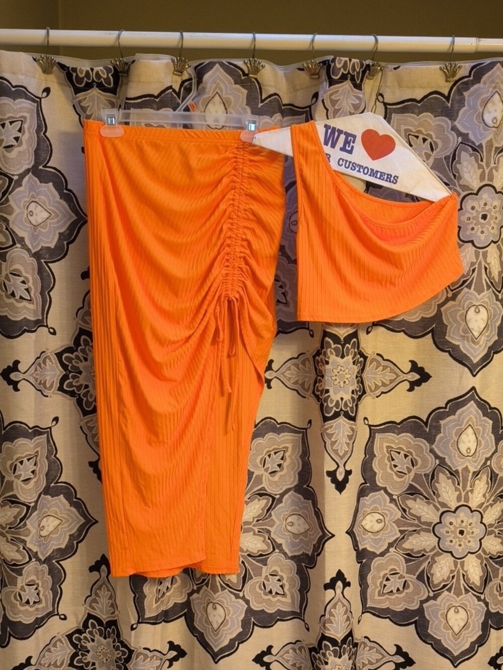SHEIN Orange Ruched Midi Skirt